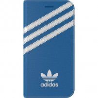 Adidas оригинален флип калъф с лого и райета за iPhone 7 / 8 / SE (2020/2022) - синьо-бял