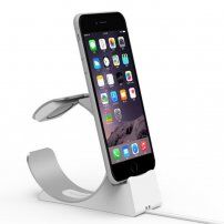 Елегантна алуминиева стойка / докинг станция за Apple Watch / iPhone - сребърен