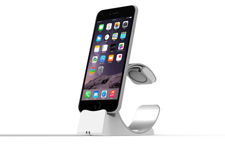 Елегантна алуминиева стойка / докинг станция за Apple Watch / iPhone - сребърен