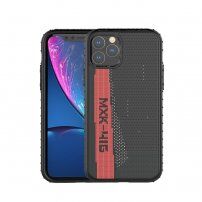 Стилен кейс от твърда пластмаса с текстилна повърхност за iPhone 11 Pro Max - черно-червен
