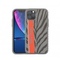 Стилен кейс от твърда пластмаса с текстилна повърхност за iPhone 11 Pro Max - сиво-оранжев