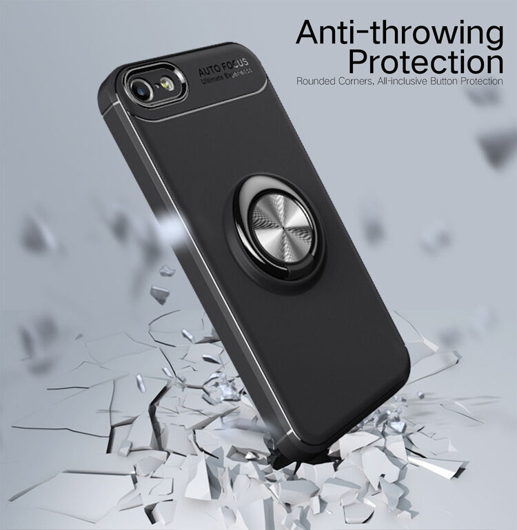 Кейс с метална стойка подходящ за магнитни стойки за iPhone 5 / 5S / SE (2016) - черно-син Кейс с метална стойка подходящ за магнитни стойки за iPhone 5 / 5S / SE (2016) - черно-син