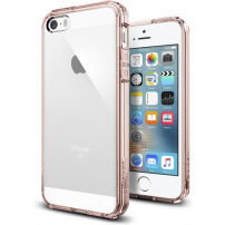 Spigen изключително тънък устойчив кейс Apple iPhone SE (2016) / 5S / 5 - прозрачен с розова рамка