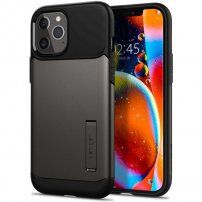 Spigen Slim Armor кейс със стойка за iPhone 12 Pro Max - тъмносив