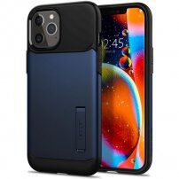 Spigen Slim Armor кейс със стойка за iPhone 12 Pro Max - тъмносин