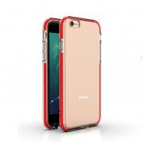 Прозрачен кейс с пъстра рамка от мека пластмаса за iPhone 6 / 6S - червен