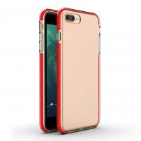 Прозрачен кейс с пъстра рамка от мека пластмаса за iPhone 7 Plus / 8 Plus - червен
