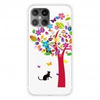 Мек прозрачен кейс за iPhone 12 / 12 Pro - пъстро дърво и котка