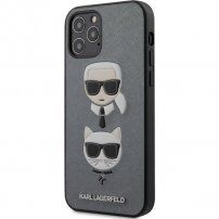 Karl Lagerfeld Saffiano K&C Heads кейс за iPhone 12 Pro Max - сребърен
