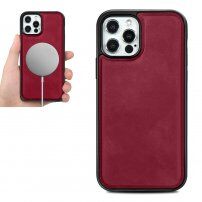 Кейс от PU кожа подходящ за безжично зареждане за iPhone 12 mini - червен