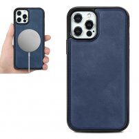 Кейс от PU кожа подходящ за безжично зареждане за iPhone 12 / 12 Pro - син