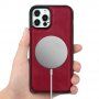 Кейс от PU кожа подходящ за безжично зареждане за iPhone 12 Pro Max - червен