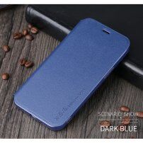 X-Level кожен флип калъф със стойка за iPhone 12 / 12 Pro - синьо