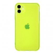 Мек прозрачен кейс с пайети за iPhone 11 - неоново жълто-зелен
