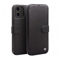 Qialino кожен флип калъф за iPhone 12 / 12 Pro - черно