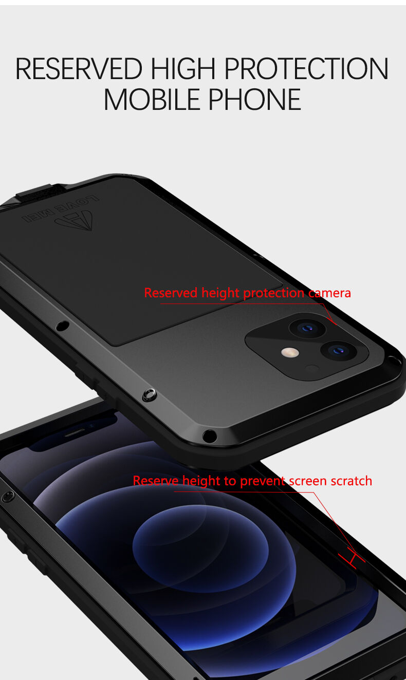Love Mei супер устойчив калъф против удари / вода / прах за iPhone 12 mini - черно