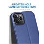 X-Level кожен флип калъф със стойка за iPhone 12 Pro Max - синьо