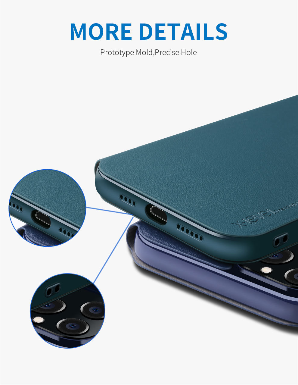 X-Level кожен флип калъф със стойка за iPhone 12 mini - синьо