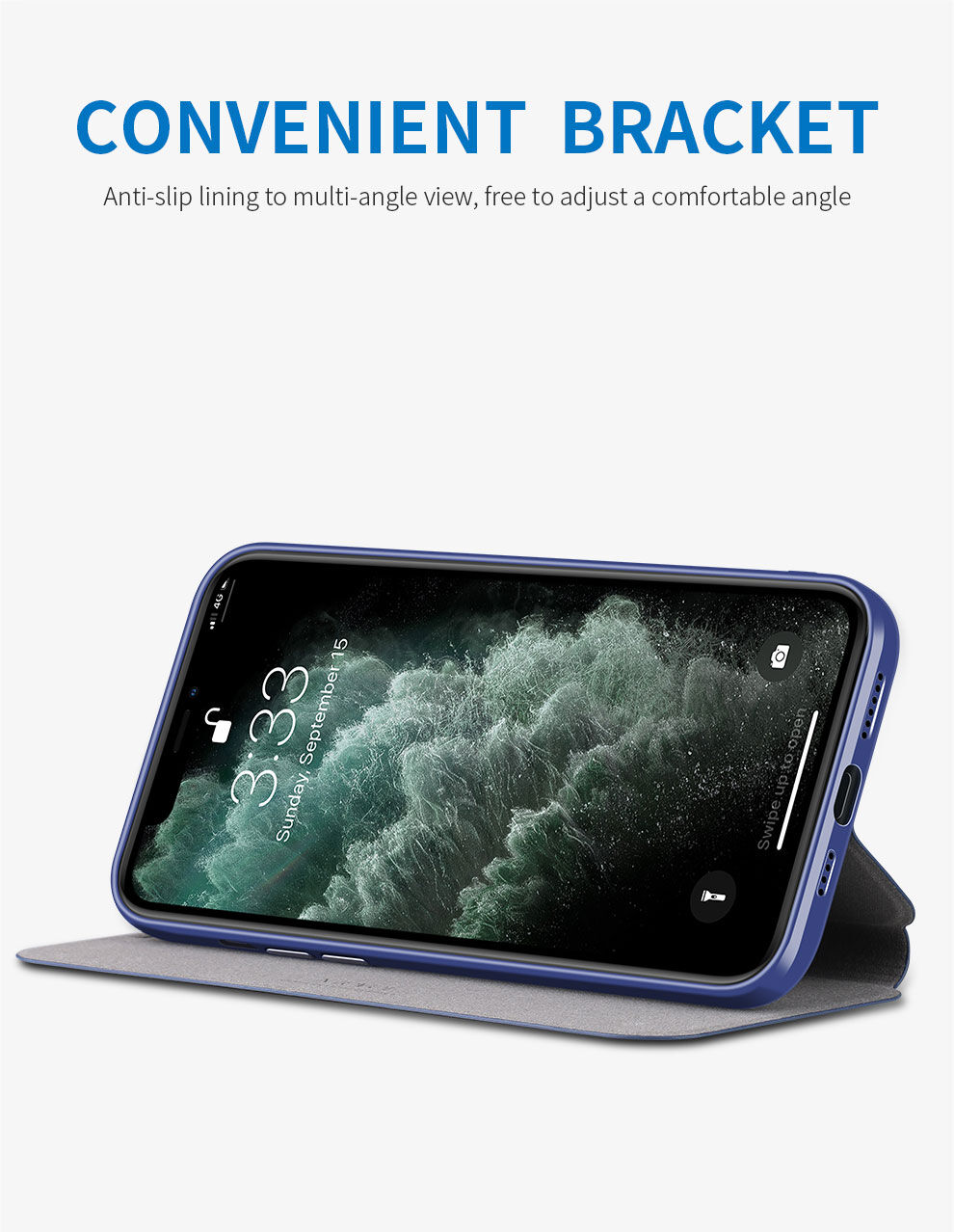 X-Level кожен флип калъф със стойка за iPhone 12 / 12 Pro - синьо