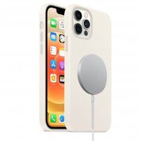 Силиконов кейс поддържащ зареждане с Magsafe за iPhone 12 Pro Max - бял