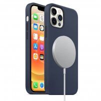 Силиконов кейс поддържащ зареждане с Magsafe за iPhone 12 Pro Max - морско син