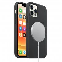 Силиконов кейс поддържащ зареждане с Magsafe за iPhone 12 Pro Max - черен
