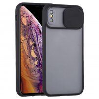 Полупрозрачен кейс с подвижен кейс на лещата на фотоапарата за iPhone XS Max - черен