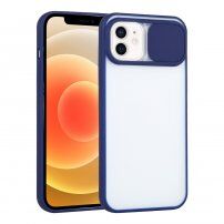 Полупрозрачен кейс с подвижен кейс на лещата на фотоапарата за iPhone 12 - син