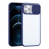 Полупрозрачен кейс с подвижен кейс на лещата на фотоапарата за iPhone 12 Pro Max - син