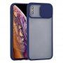 Полупрозрачен кейс с подвижен кейс на лещата на фотоапарата за iPhone XS Max - син