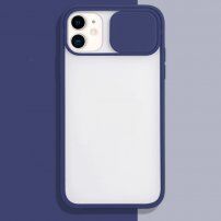 Полупрозрачен кейс с подвижен кейс на лещата на фотоапарата за iPhone 11 Pro Max - син