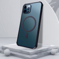 Мек прозрачен кейс с магнитен кръг и цветна рамка за iPhone 12 Pro Max - черен