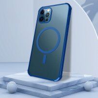 Мек прозрачен кейс с магнитен кръг и цветна рамка за iPhone 12 Pro Max - син