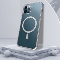 Мек прозрачен кейс с магнитен кръг и цветна рамка за iPhone 12 Pro Max - сребърен