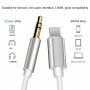 Свързващ кабел AUX с конектори lightning 8-pin / 3,5mm жак за iPhone / iPad - 1 m - бял