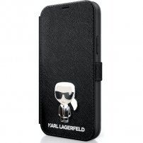 Karl Lagerfeld Saffiano Iconic калъф тип портмоне за iPhone 12 mini - черно