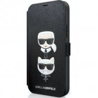 Karl Lagerfeld Saffiano K&C Heads калъф тип портмоне за iPhone 12 mini - черно
