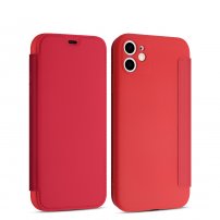 Силиконов флип калъф с джоб за карта за iPhone 11 - червено