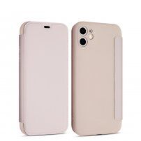 Силиконов флип калъф с джоб за карта за iPhone 11 - розово