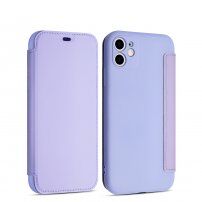 Силиконов флип калъф с джоб за карта за iPhone 11 - лилаво