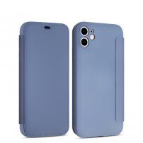 Силиконов флип калъф с джоб за карта за iPhone 11 - синьо-сив