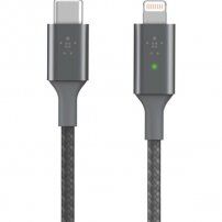 Belkin Boost Charge LED кабел с оплетка с конектори USB-C / Lightning - 1,2m - сребърен