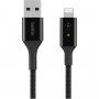 BELKIN Boost Charge LED cплетен кабел за пренос на данни и зареждане USB-A 2.0 / Lightning за iPhone / iPad / iPod / AirPods - 1,2 m - черен