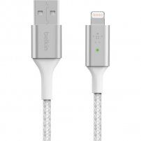 BELKIN Boost Charge LED cплетен кабел за пренос на данни и зареждане USB-A 2.0 / Lightning за iPhone / iPad / iPod / AirPods - 1,2 m - бял