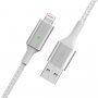 BELKIN Boost Charge LED cплетен кабел за пренос на данни и зареждане USB-A 2.0 / Lightning за iPhone / iPad / iPod / AirPods - 1,2 m - бял