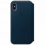 Оригинален кожен калъф Folio за Apple iPhone XS / iPhone X - космично синьо