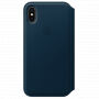 Оригинален кожен калъф Folio за Apple iPhone XS / iPhone X - космично синьо