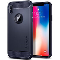 Spigen Rugged стилен защитен Armor кейс за Apple iPhone XS / iPhone X - среднощно син