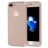 Пластмасов кейс за iPhone 8 Plus / 7 Plus s 360° защита – предпазва предната и задната страна - златен