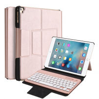 Калъф от изкуствена кожа с безжична клавиатура за Apple iPad 9.7 / iPad Pro 9.7 / iPad Air / iPad Air 2 – златно-розов